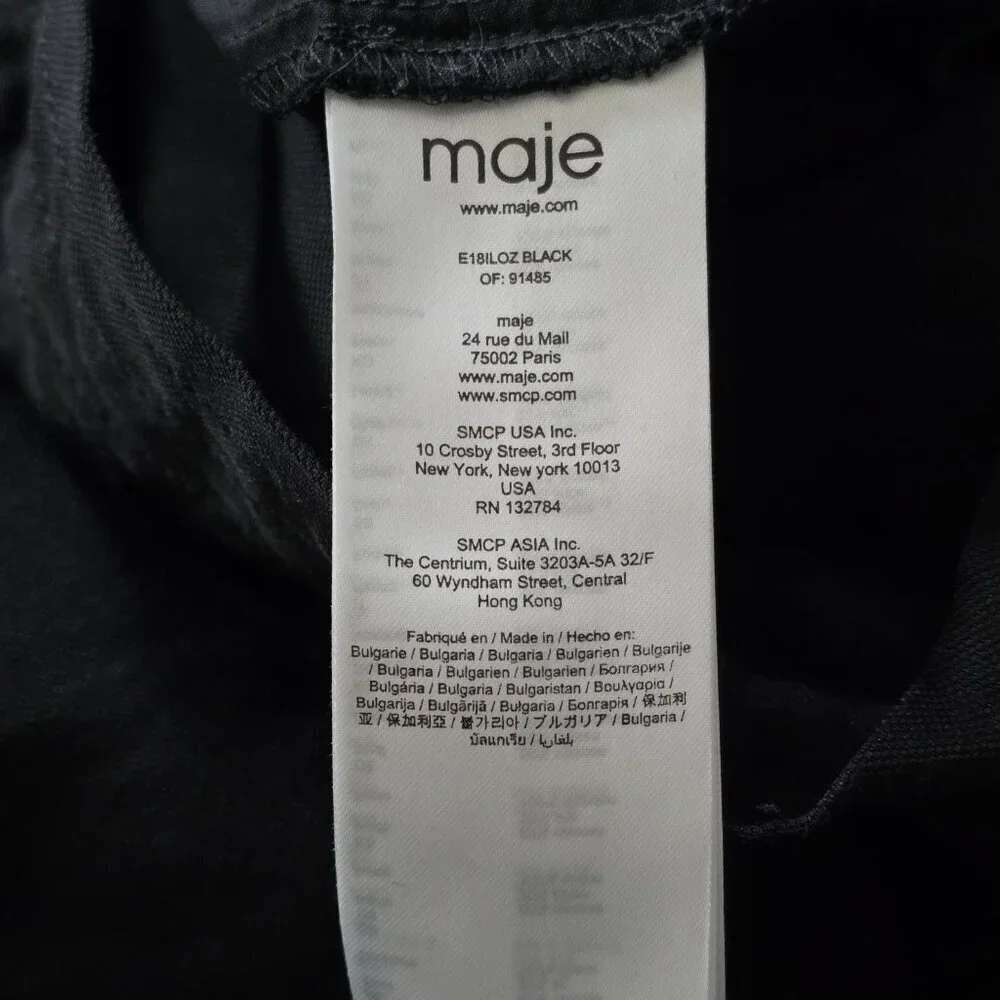 Maje Iloz Tiered Short Women 36 Black High Rise Pockets Belt Side Zip Goth Twill